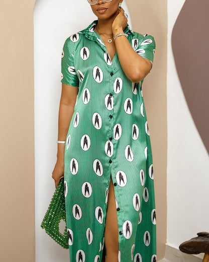 Women's Print Short Sleeve Kaftan Maxi Dress