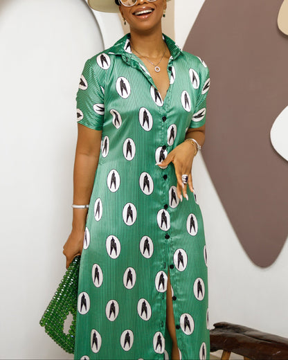 Women's Print Short Sleeve Kaftan Maxi Dress