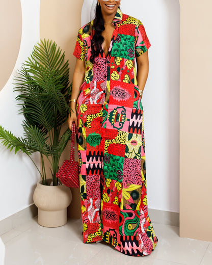 Women's Casual Print Loose Kaftan Maxi Dress