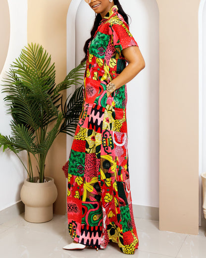 Women's Casual Print Loose Kaftan Maxi Dress