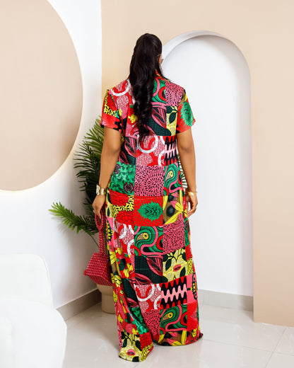 Women's Casual Print Loose Kaftan Maxi Dress