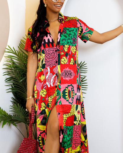 Women's Casual Print Loose Kaftan Maxi Dress