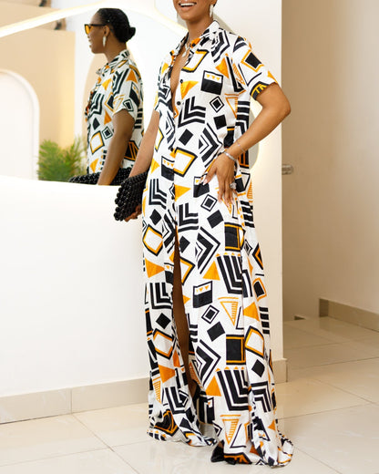 Women's Summer Print Short Sleeve Kaftan Maxi Dress