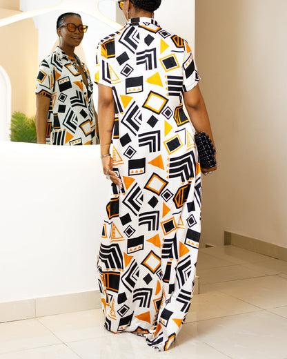 Women's Summer Print Short Sleeve Kaftan Maxi Dress