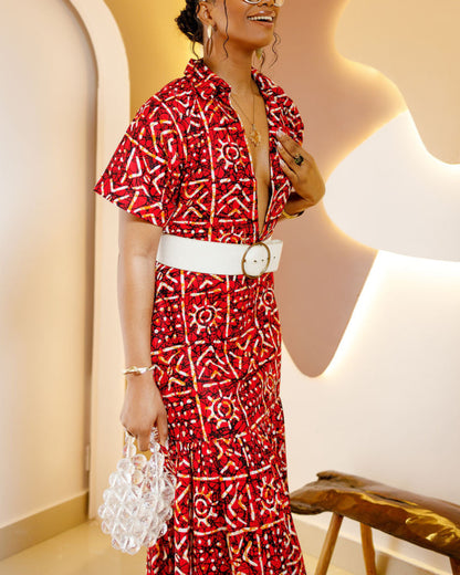 Women's Casual Print Short Sleeve Kaftan Maxi Dress