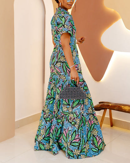 Women's Casual Short Sleeve Kaftan Maxi Dress