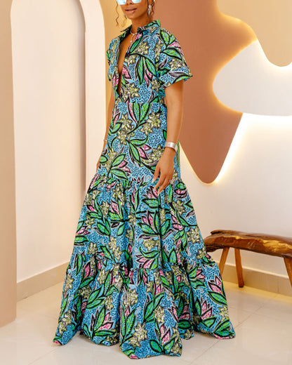 Women's Casual Short Sleeve Kaftan Maxi Dress