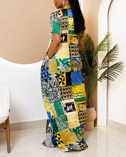 Women's Casual Print Kaftan Maxi Dress