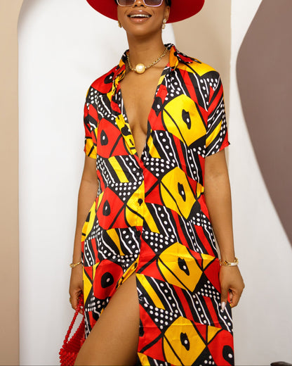 Women's Casual Print V Neck Kaftan Maxi Dress