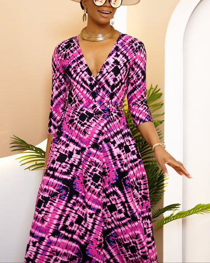 Women's Casual Print Wrap Maxi Dress