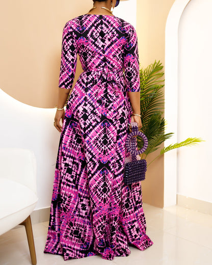 Women's Casual Print Wrap Maxi Dress