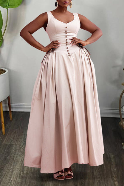 Cute Single Breasted Bow Pleated Suspender Maxi Dress