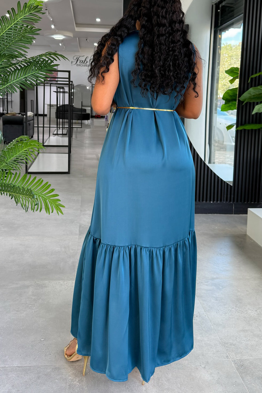 Comfortable Ruffle Hem Satin Sleeveless Maxi Dress
