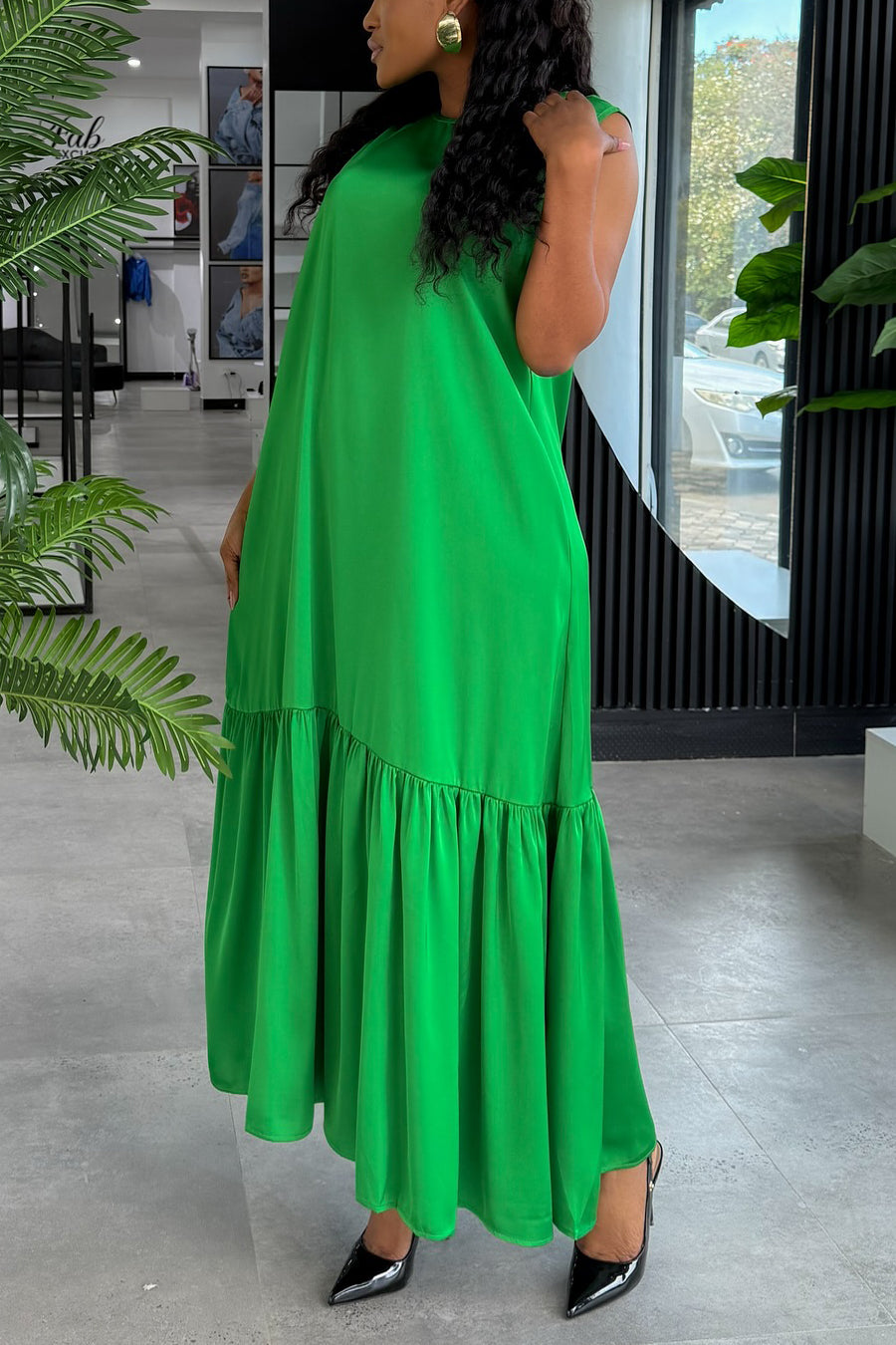 Comfortable Ruffle Hem Satin Sleeveless Maxi Dress