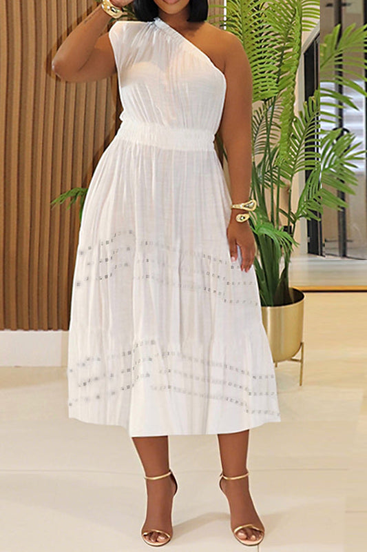 Elegant Burnout Craft Hem One-shoulder Sleeveless Maxi Dress