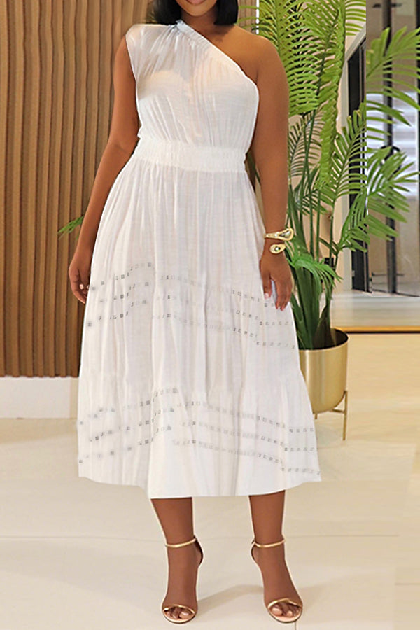 Elegant Burnout Craft Hem One-shoulder Sleeveless Maxi Dress