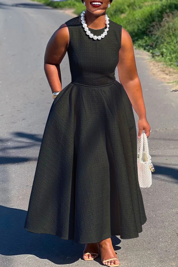 Elegant Boat Neck Sleeveless Swing Dress