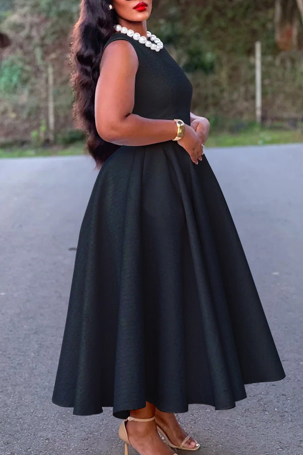 Elegant Boat Neck Sleeveless Swing Dress