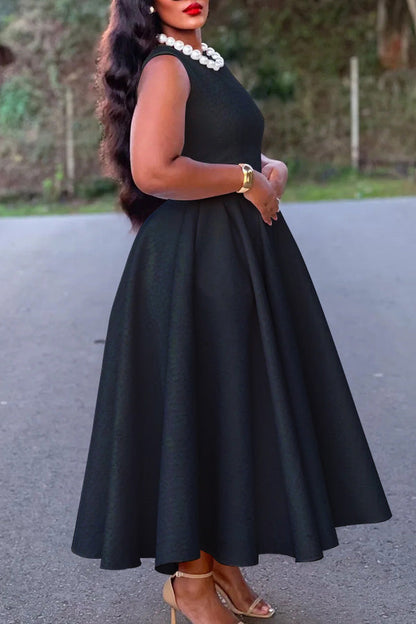 Elegant Boat Neck Sleeveless Swing Dress
