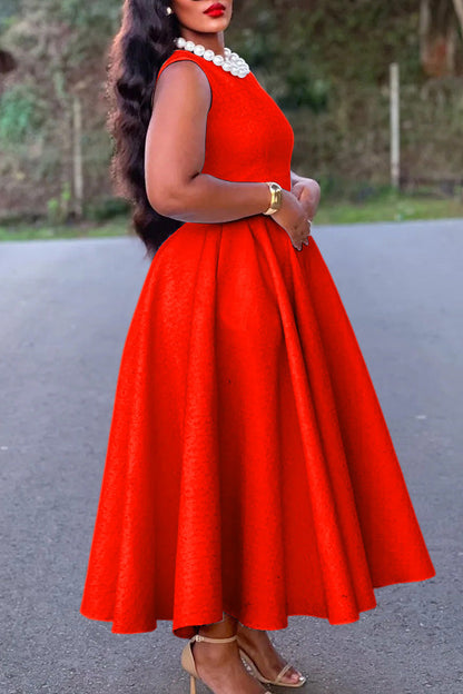 Elegant Boat Neck Sleeveless Swing Dress