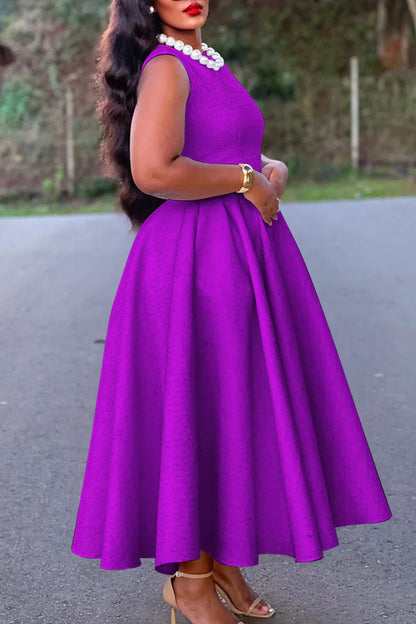 Elegant Boat Neck Sleeveless Swing Dress