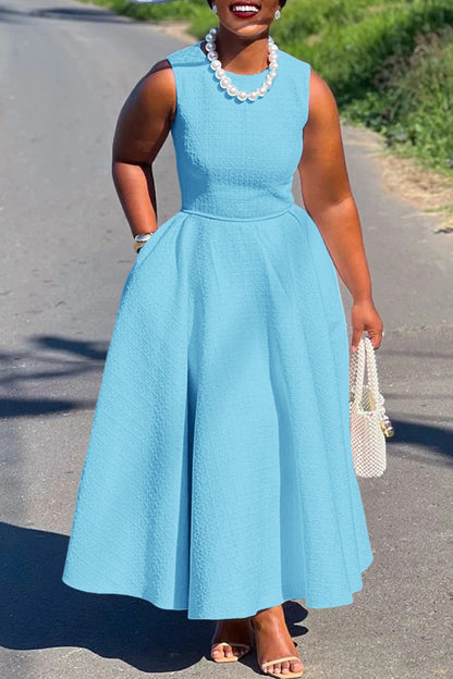Elegant Boat Neck Sleeveless Swing Dress