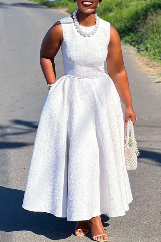 Elegant Boat Neck Sleeveless Swing Dress