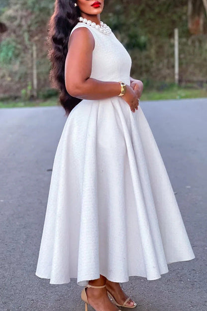 Elegant Boat Neck Sleeveless Swing Dress