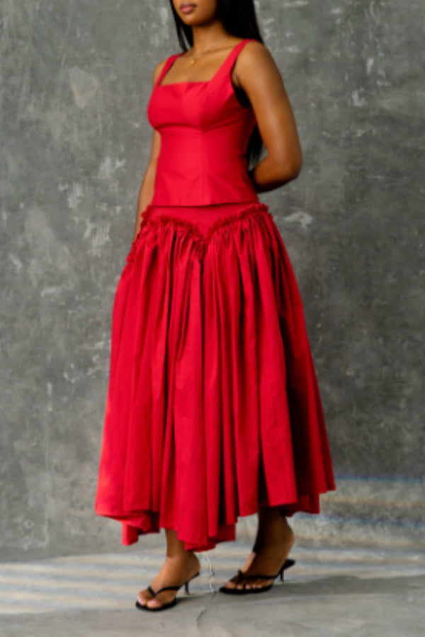 Stylish Square Neck Top & Skirt Set