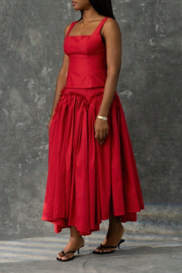 Stylish Square Neck Top & Skirt Set
