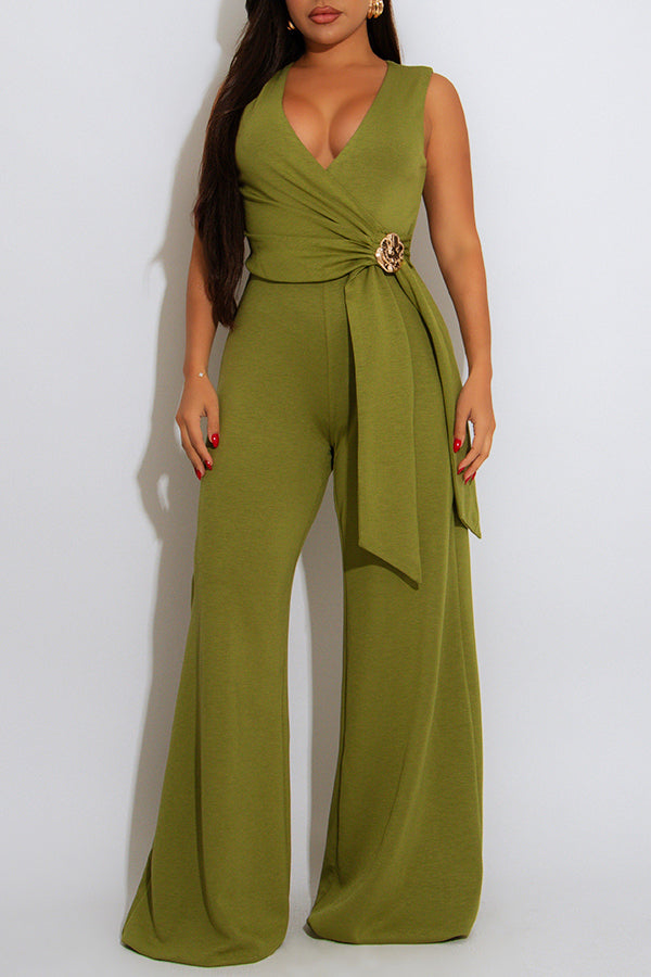Elegant Twist Front Wide Leg Jumpsuit