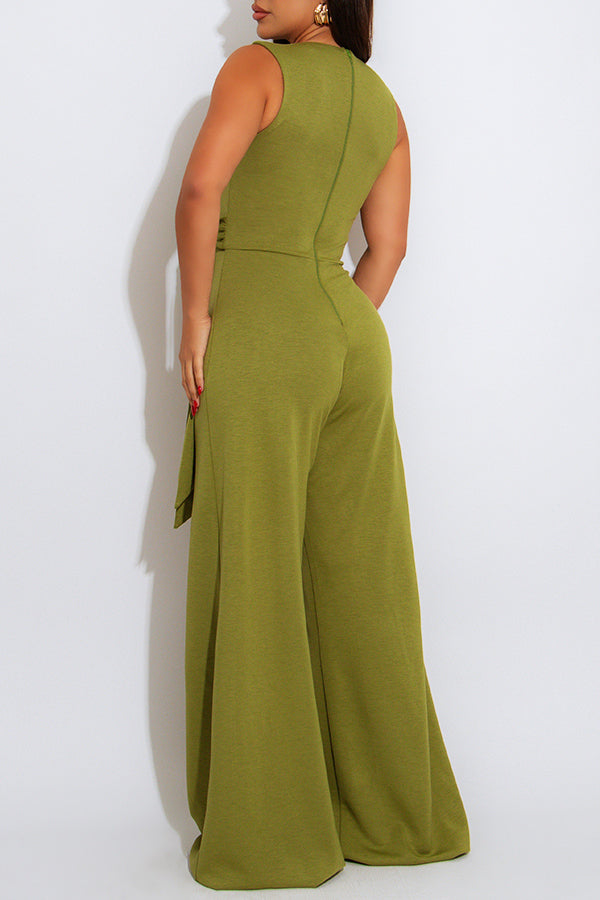 Elegant Twist Front Wide Leg Jumpsuit