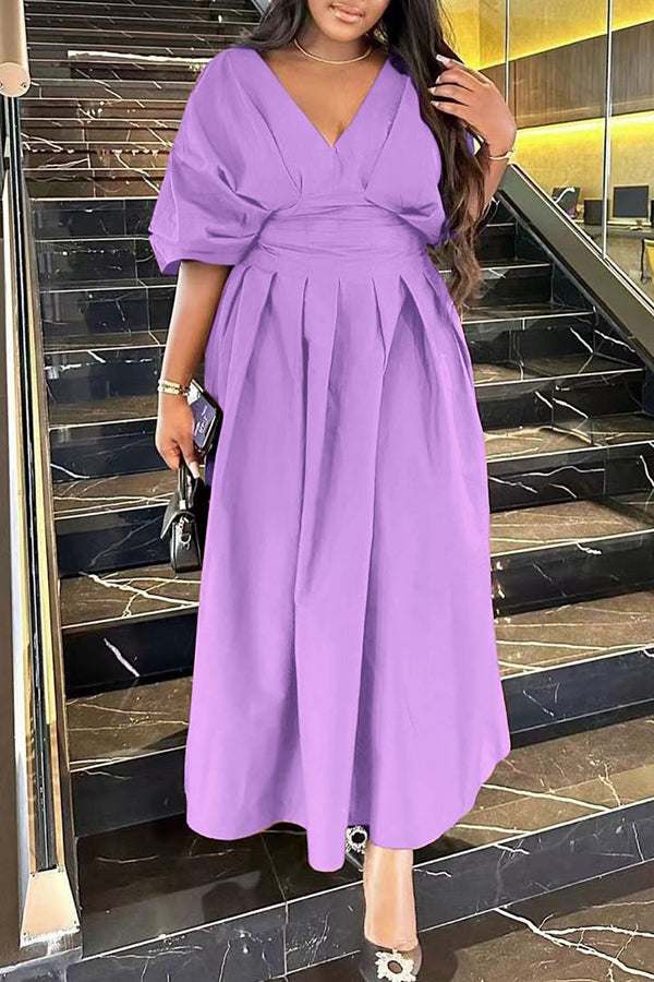 Chic V-neck Lantern Sleeve Dress