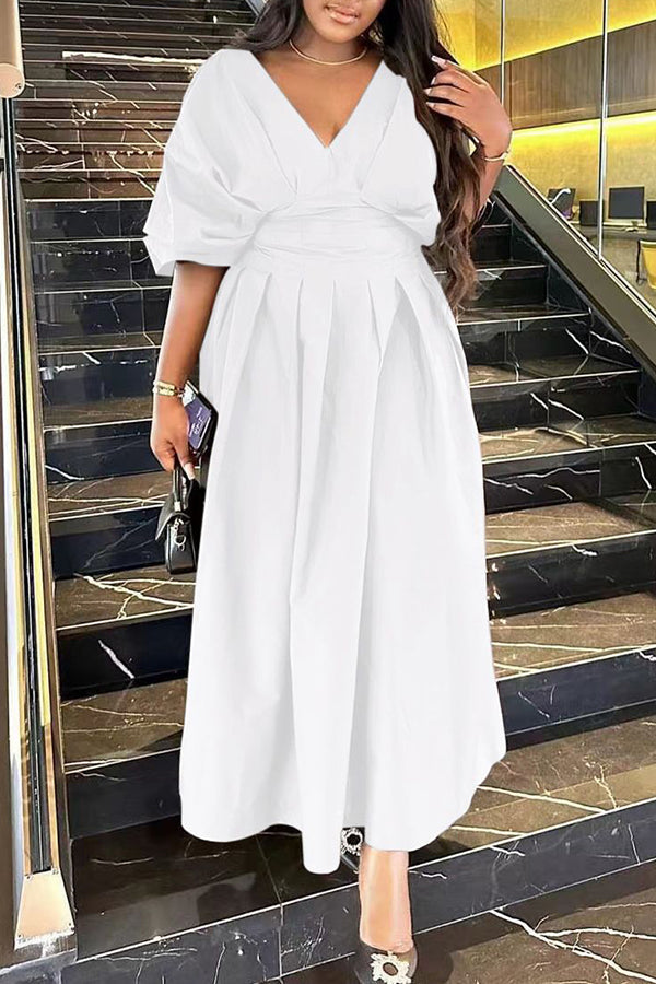 Chic V-neck Lantern Sleeve Dress