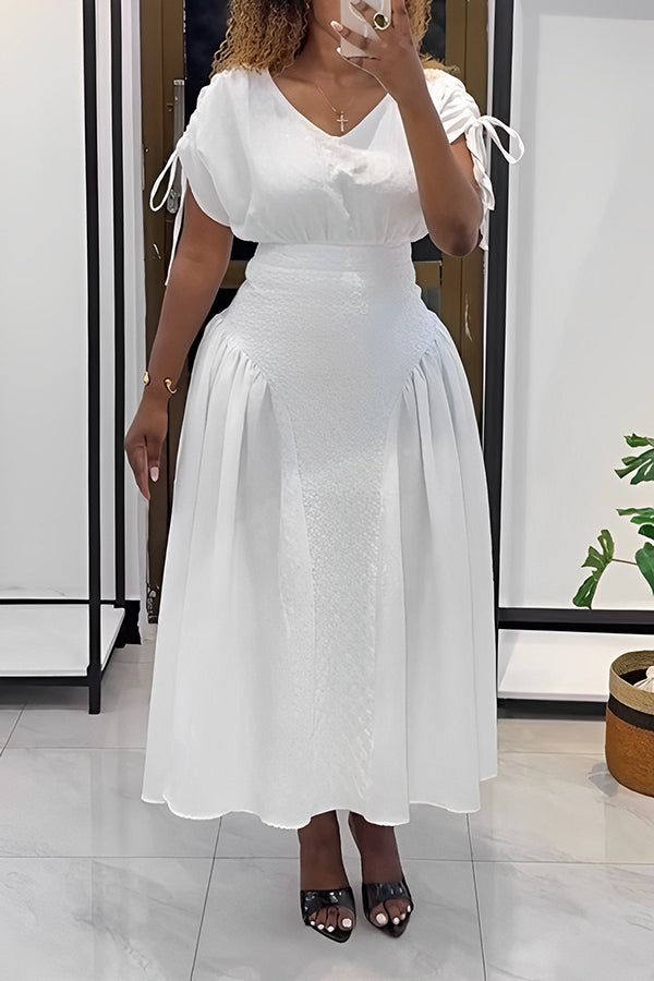 Chic V-Neck Drawstring Sleeve Dress