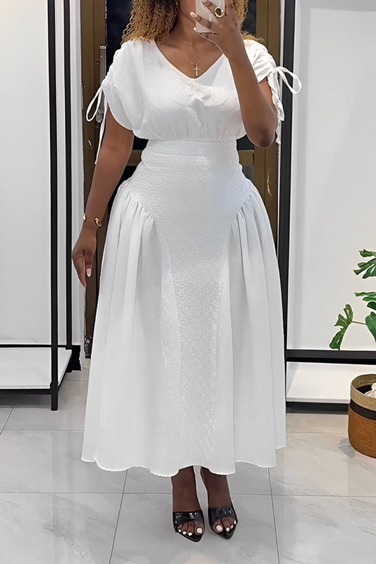 Chic V-Neck Drawstring Sleeve Dress
