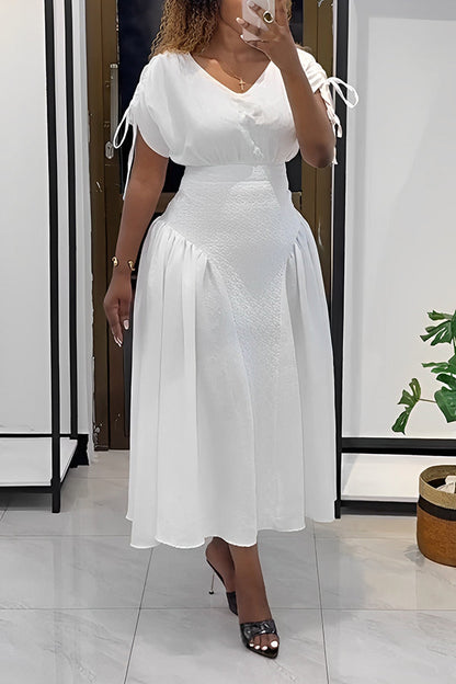 Chic V-Neck Drawstring Sleeve Dress