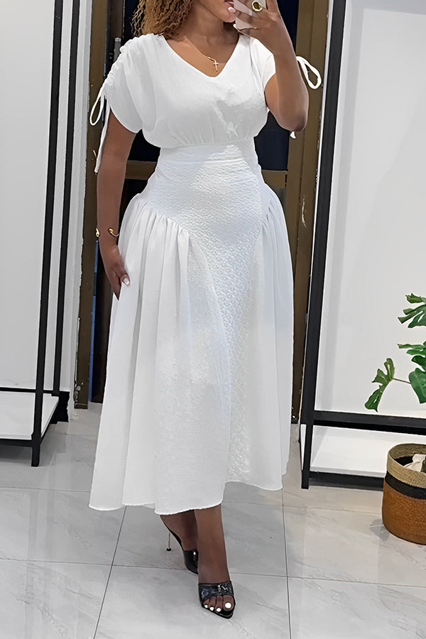Chic V-Neck Drawstring Sleeve Dress