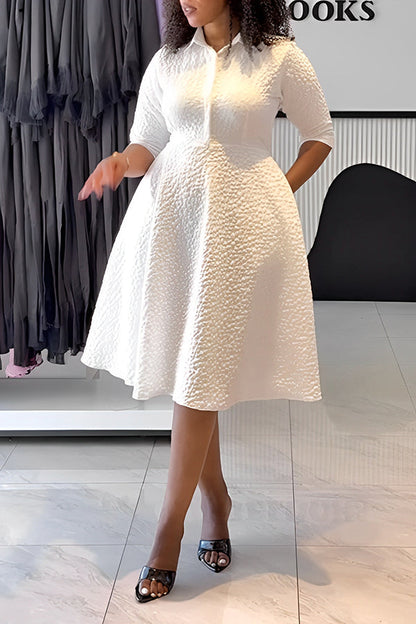 Elegant Shirt Neck Midi Dress