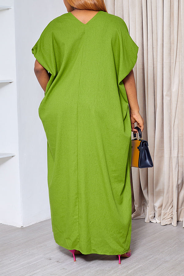 Casual V Neck Bubble Sleeve Dress