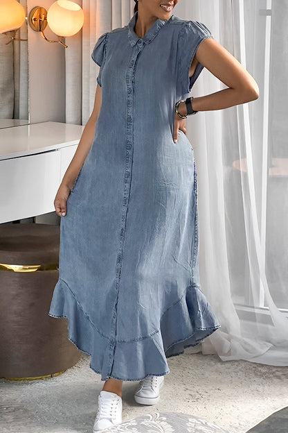 Casual  Denim Button Up Shirt Dress