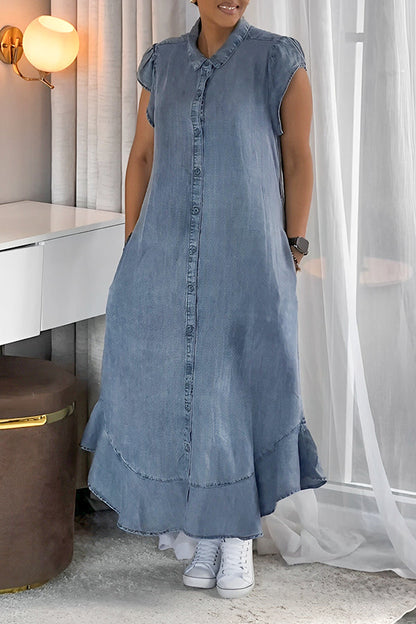 Casual  Denim Button Up Shirt Dress