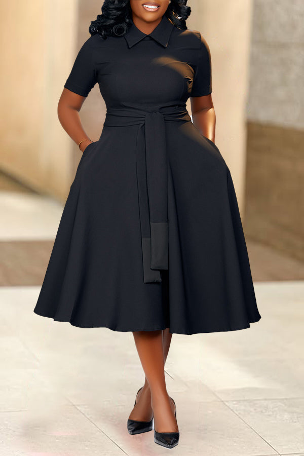 Elegant Twist Front Slant Pocket Midi Dress