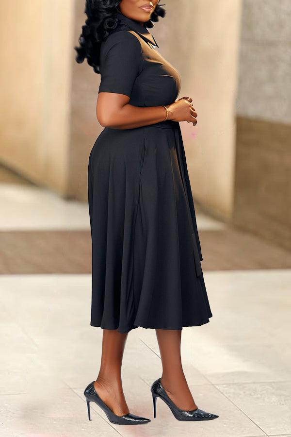 Elegant Twist Front Slant Pocket Midi Dress
