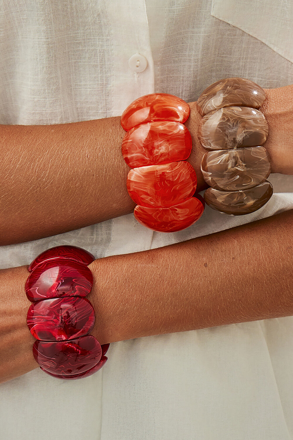 Marble Print Halloween Style Pumpkin Shape Resin Wide Bracelet