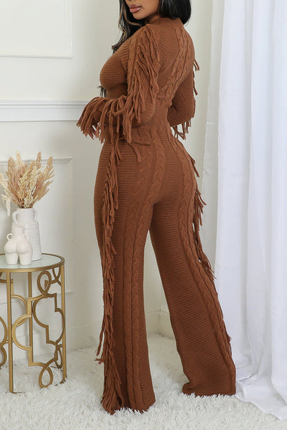 Stylish Fringes Knitted Sweater & Pants Set