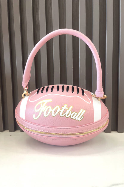 Letter Colorblock Print Zipper American Football Shaped Handbag