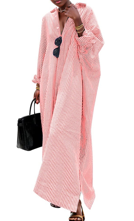 Pink Loose Casual Shirt Dress
