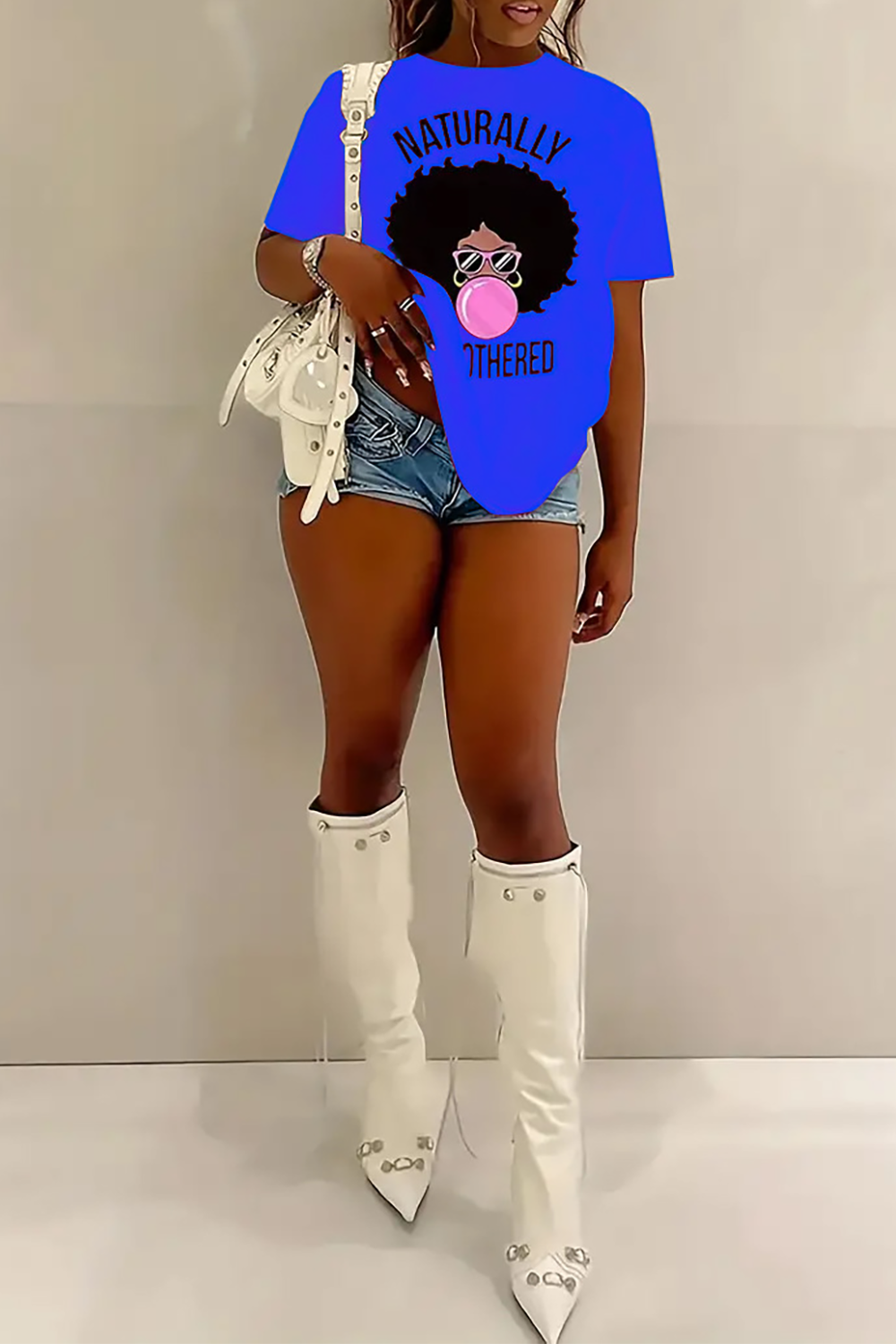 Letter Cartoon Print Round Neck Short Sleeve Casual T-shirt-White