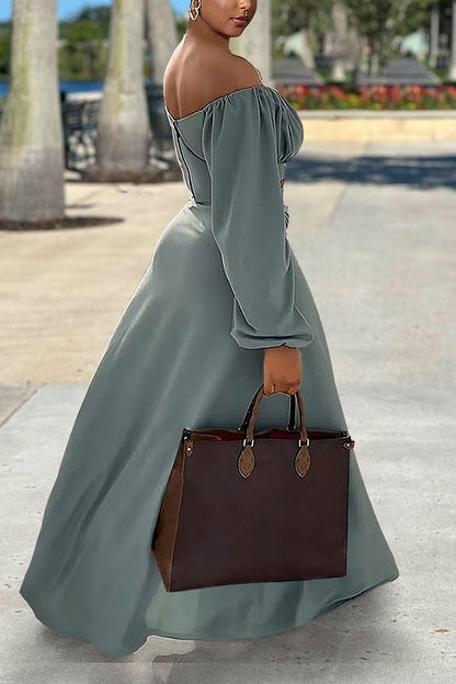 Off Shoulder Long Sleeve Ruched Crop Top High Slit Maxi Skirt Matching Set